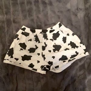 Shein girls 11-12 black and white cow print denim shorts